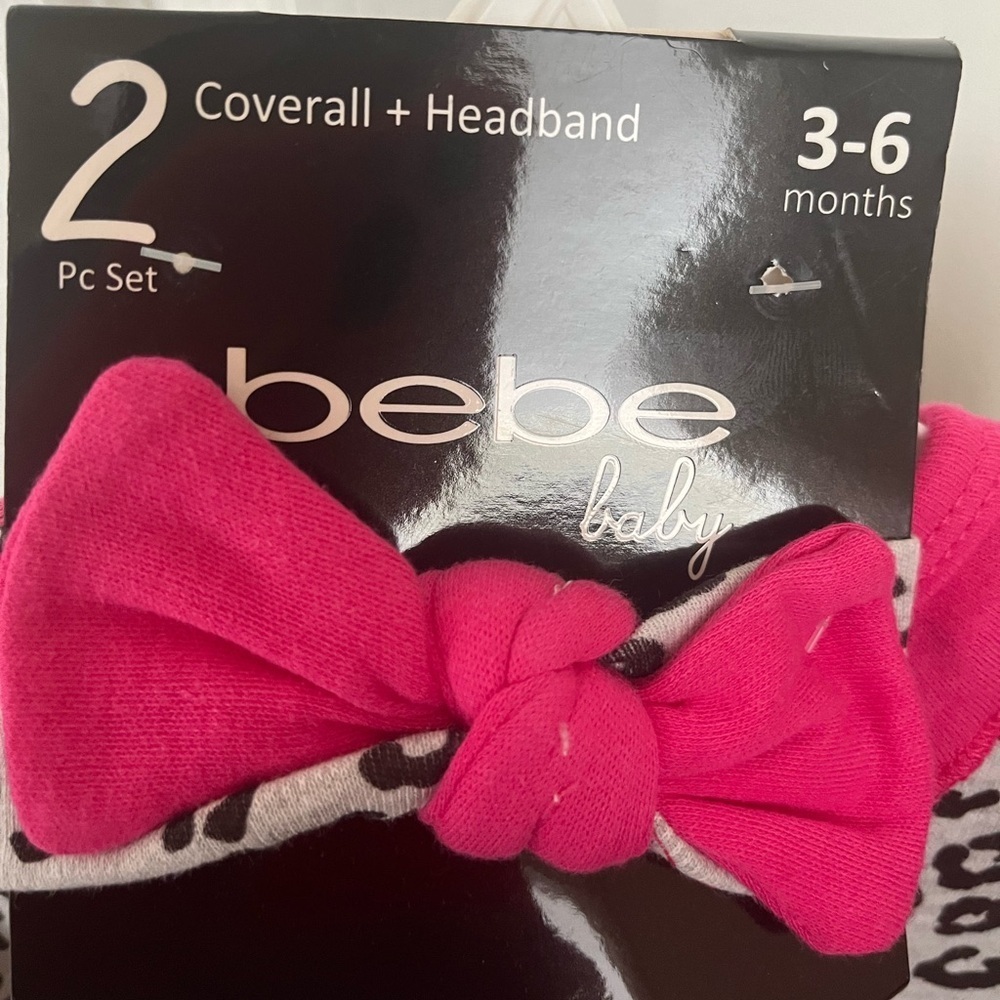 Bebe Girl Sleepwear w/headband. Leopard Pink Grey/black. Size: 3-6 months. NWT. - Picture 5 of 6